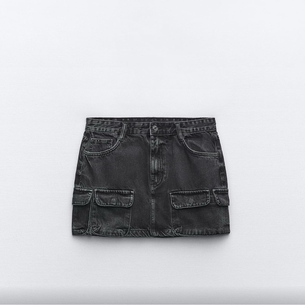 Zara Black denim cargo mini skirt